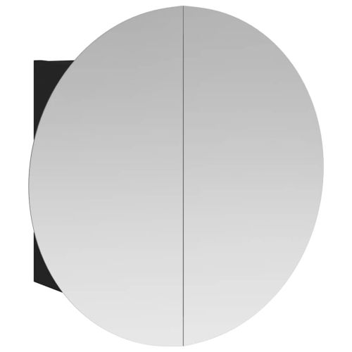 Шкаф за баня с кръгло огледало и LED, черен, 40x40x17,5 см