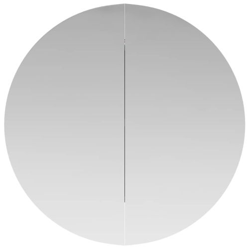 Шкаф за баня с кръгло огледало и LED, черен, 40x40x17,5 см