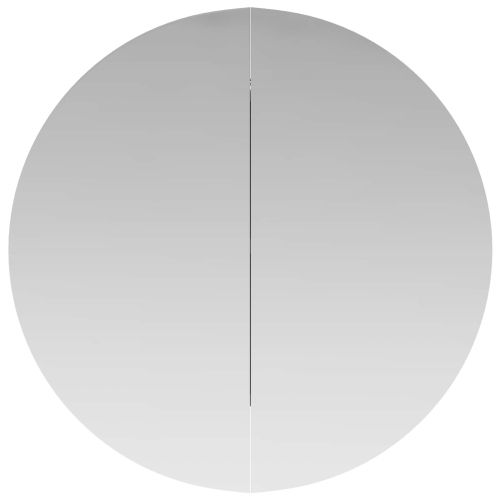 Шкаф за баня с кръгло огледало и LED, черен, 47x47x17,5 см