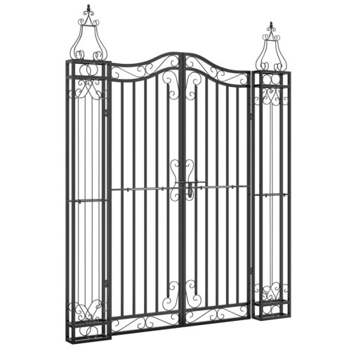 Градинска порта черна 121x8x150 см ковано желязо