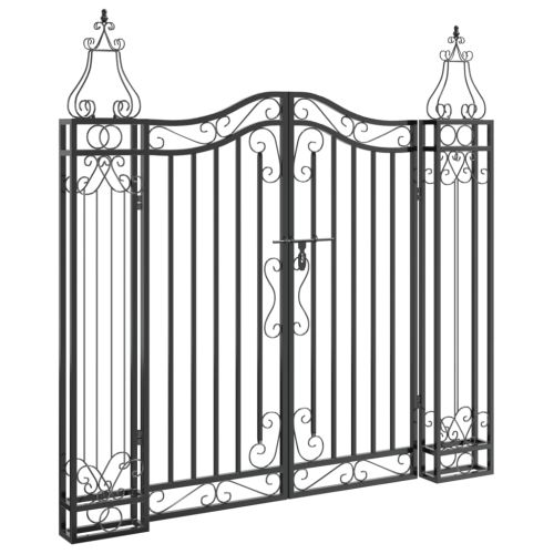 Градинска порта черна 121x8x120 см ковано желязо