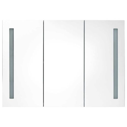 LED шкаф с огледало за баня, 89x14x62 см, блестящо бял