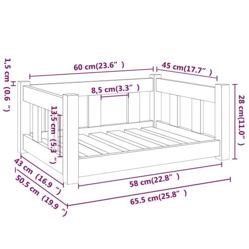 Кучешко легло, 65,5x50,5x28 см, борова дървесина масив