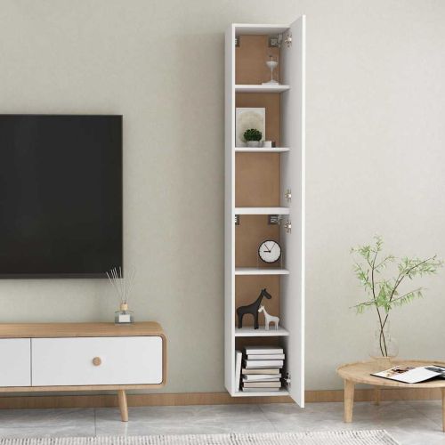 ТВ шкафове, 2 бр, бели, 30,5x30x90 см, инженерно дърво