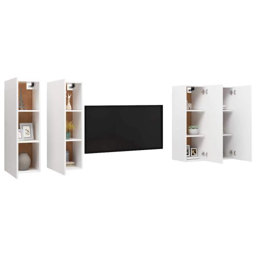 ТВ шкафове, 4 бр, бели, 30,5x30x90 см, инженерно дърво