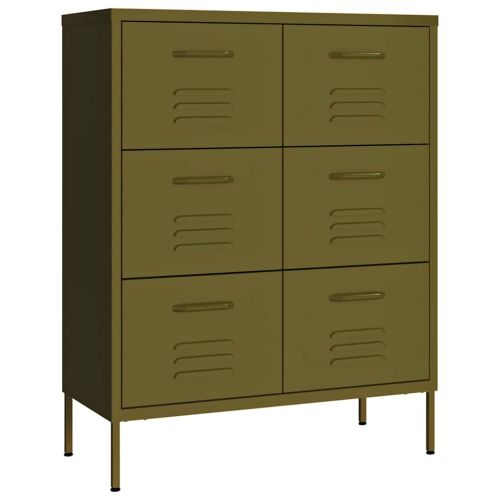 Шкаф с чекмеджета, маслиненозелен, 80х35х101,5 см, стомана