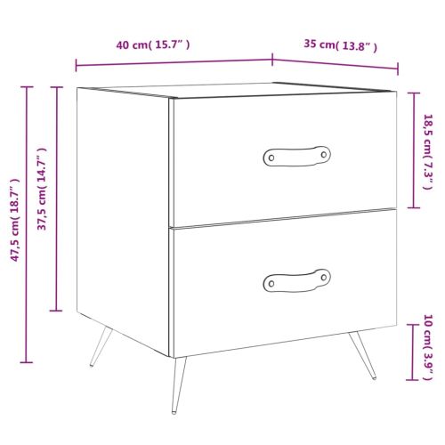 Нощно шкафче, бяло, 40x35x47,5 см, инженерно дърво