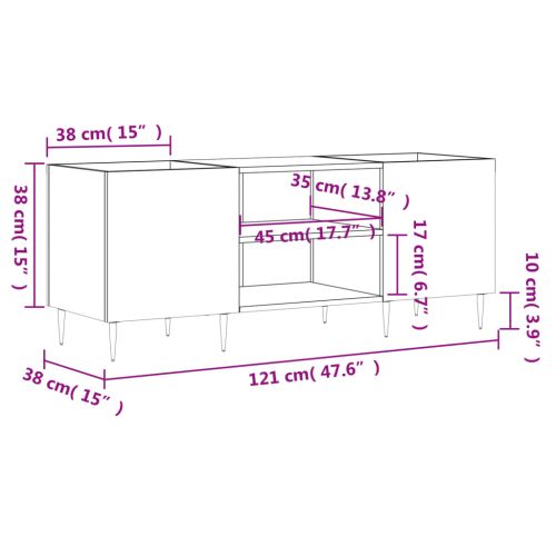 Шкаф за грамофонни плочи бял гланц 121x38x48 см инженерно дърво