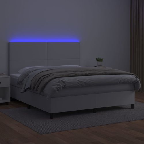 Боксспринг легло с матрак и LED бяло 160x200 см изкуствена кожа