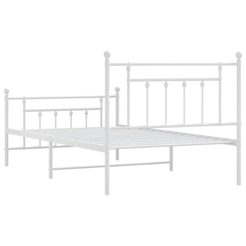 Метална рамка за легло с горна и долна табла, бяла, 107x203 см