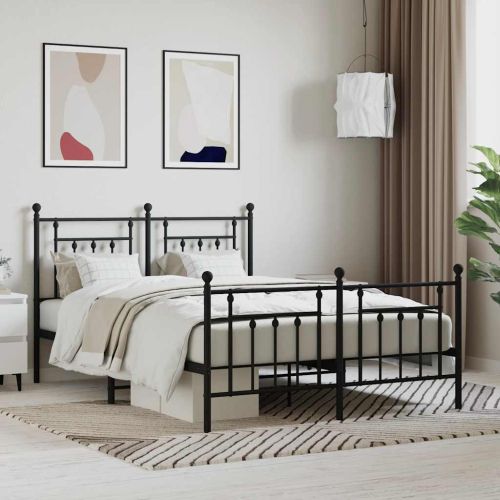 Метална рамка за легло с горна и долна табла, черна, 140x190 см