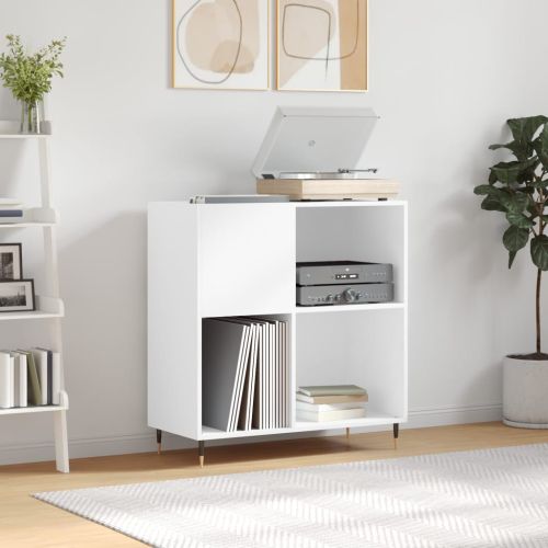 Шкаф за грамофонни плочи бял 84,5x38x89 см инженерно дърво