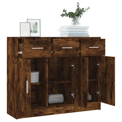 Бюфет опушен дъб 91x28x75 см инженерно дърво