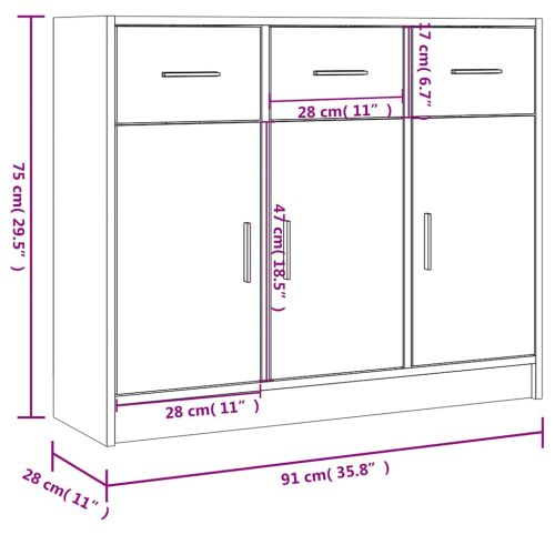 Бюфет опушен дъб 91x28x75 см инженерно дърво