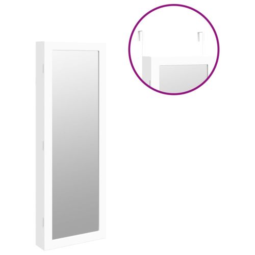 Огледален шкаф за бижута с LED осветление, стенен монтаж, бял