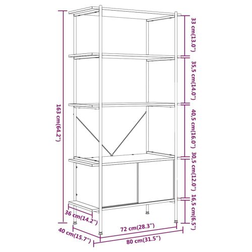 Стелаж на 5 нива с шкаф 80x40x163 см стомана и инженерно дърво