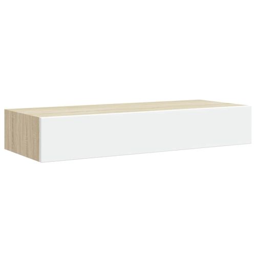 Стенен рафт за чекмеджета, дъб и бяло, 60x23,5x10 см, MDF