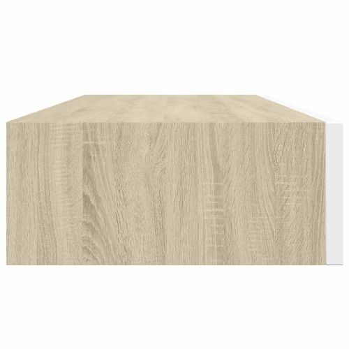 Стенен рафт за чекмеджета, дъб и бяло, 60x23,5x10 см, MDF