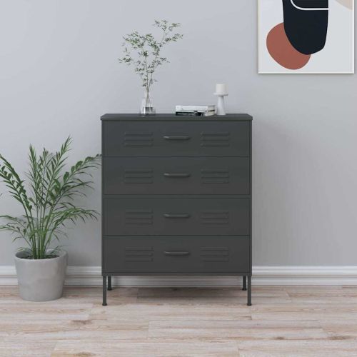Шкаф с чекмеджета, антрацит, 80х35х101,5 см, стомана