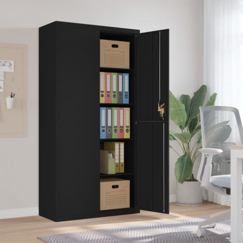 Шкаф за папки черен 90x40x180 см стомана