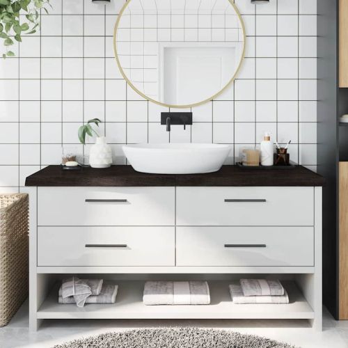 Плот за баня тъмнокафяв 160x60x(2-6)см обработено масивно дърво