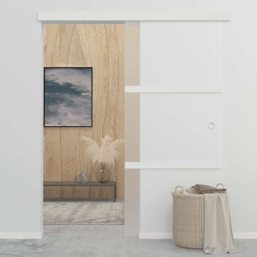Плъзгаща врата матирано ESG стъкло и алуминий 90x212 см сребро