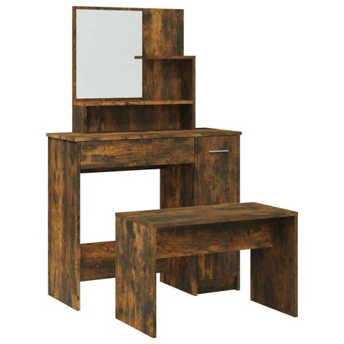 Комплект тоалетка, опушен дъб, 86,5x35x136 см