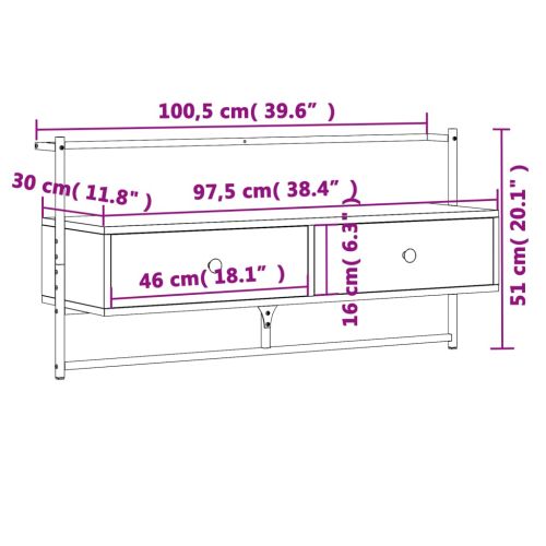 ТВ шкаф стенен монтаж кафяв дъб 100,5x30x51 см инженерно дърво