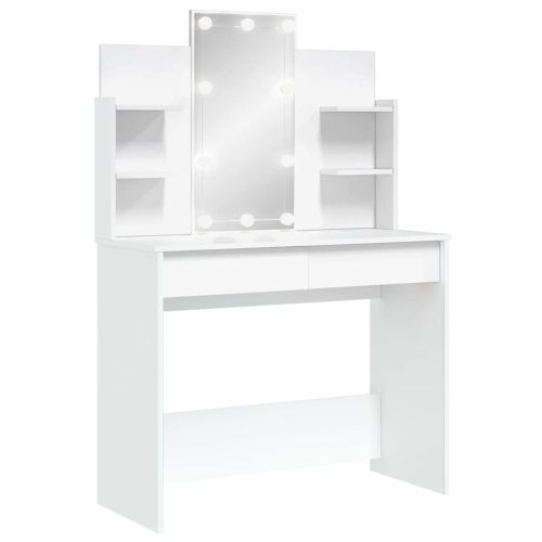 Тоалетка с LED лампи, бяла, 96x40x142 см