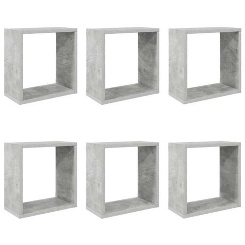 Стенни кубични рафтове, 6 бр, бетонно сиви, 30x15x30 см