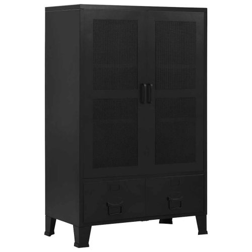 Офис шкаф мрежести врати промишлен черен 75x40x120 cм стомана