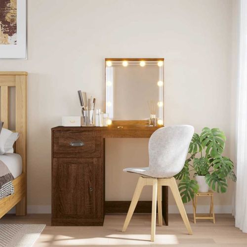 Тоалетка с LED лампи, кафяв дъб, 90x42x132,5 см