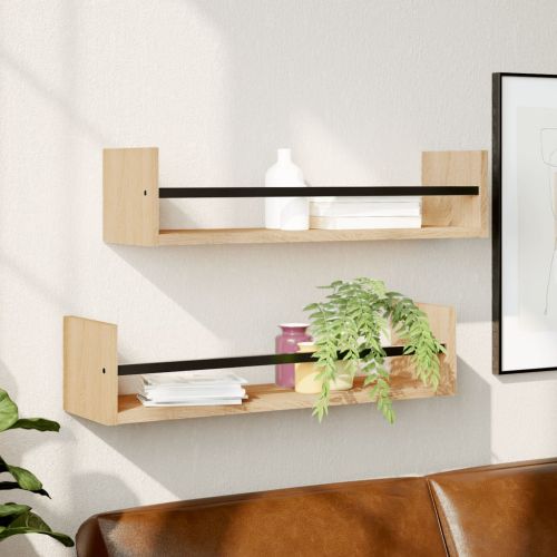 Стенни рафтове с пръти 2 бр дъб сонома 60x16x14 см