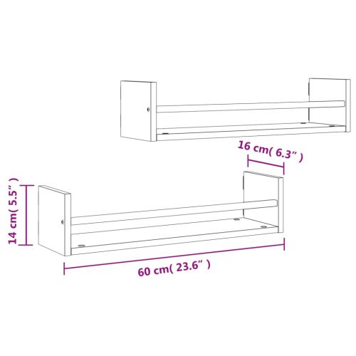Стенни рафтове с пръти 2 бр дъб сонома 60x16x14 см