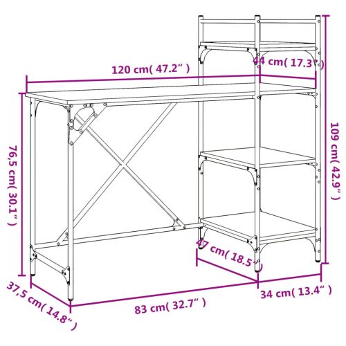 Компютърно бюро с рафтове черно 120x47x109 см