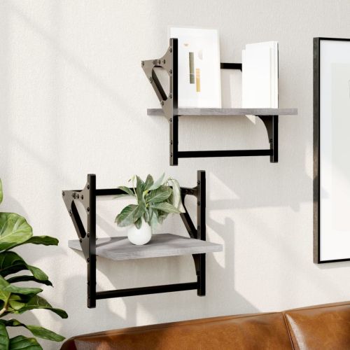 Стенни рафтове с пръти 2 бр сив сонома 30x25x30 см