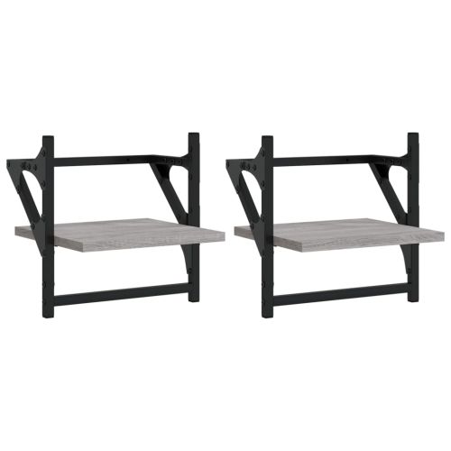 Стенни рафтове с пръти 2 бр сив сонома 30x25x30 см