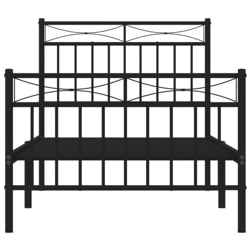 Метална рамка за легло с горна и долна табла, черна, 90x200 см