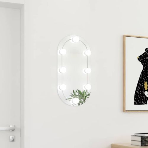 Огледало с LED лампи, 60x30 см, стъкло, овално