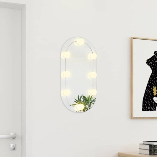 Огледало с LED лампи, 60x30 см, стъкло, овално