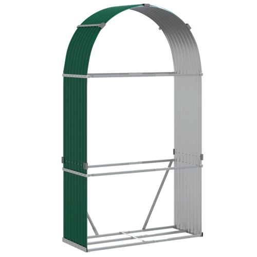 Поставка за дърва, зелена, 120x45x210 см, поцинкована стомана