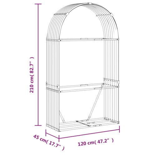 Поставка за дърва, зелена, 120x45x210 см, поцинкована стомана