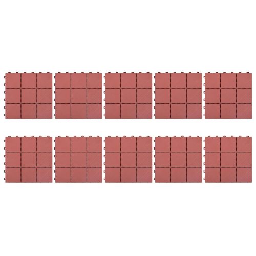 Плочка за decking 10 бр. Червено 30,5 х 30,5 х 2,2 см