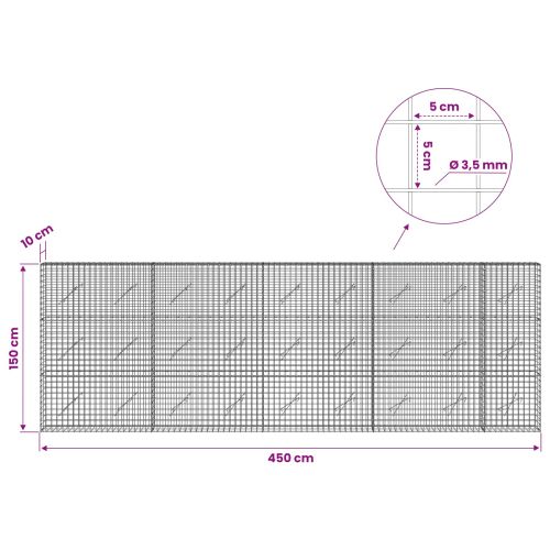 Габион с 3,5 мм Жица и 5x5 см Мрежа 450x10x150 см