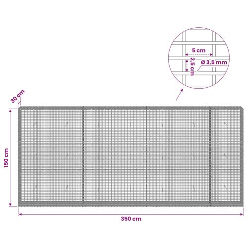 Габион с 3,5 мм тел и 5x2,5 см мрежа 350x30x150 см