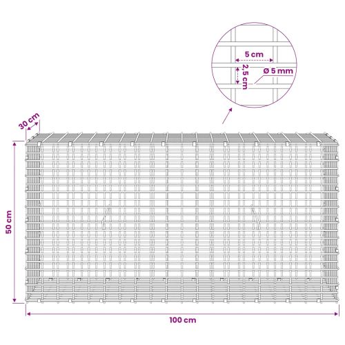 Габион с 5 мм тел и мрежа 5x2,5 см 100x30x50 см
