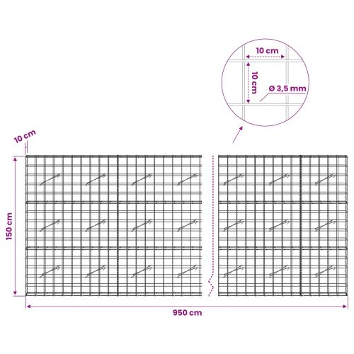 Габион с 3,5 мм тел и мрежа 10x10 см 950x10x150 см