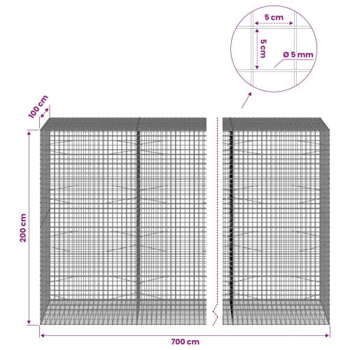 Габион с 5 мм жица и мрежа 5x5 см 700x100x200 см