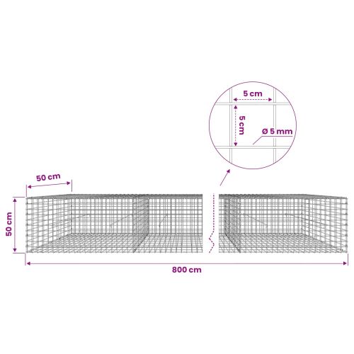 Габион с 5 мм жица и мрежа 5x5 см 800x50x50 см