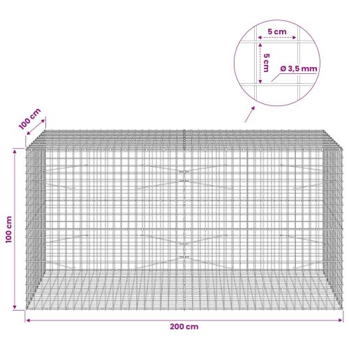 Габион с 3,5 мм Жица и 5x5 см Мрежа 200x100x100 см